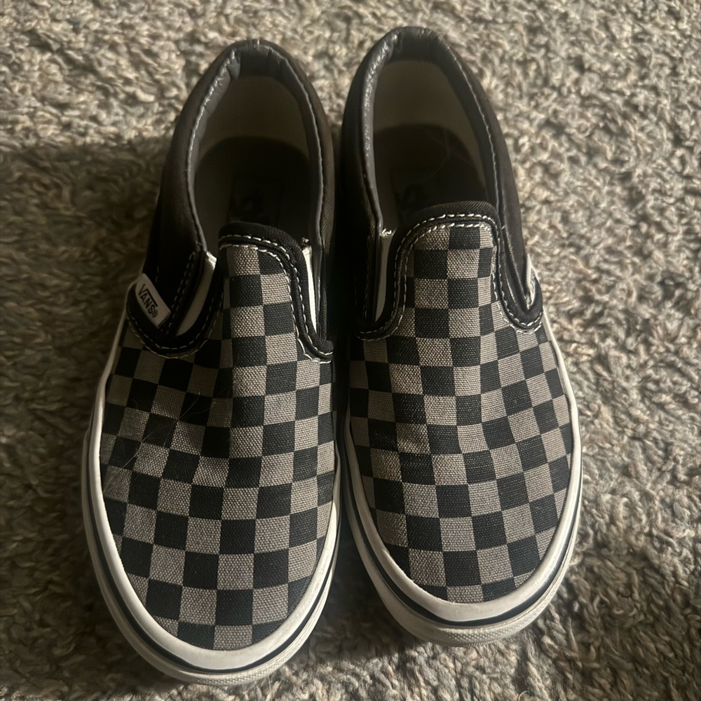 Youth 1.5 Vans Gray and Black Checkered Slip On Shoes